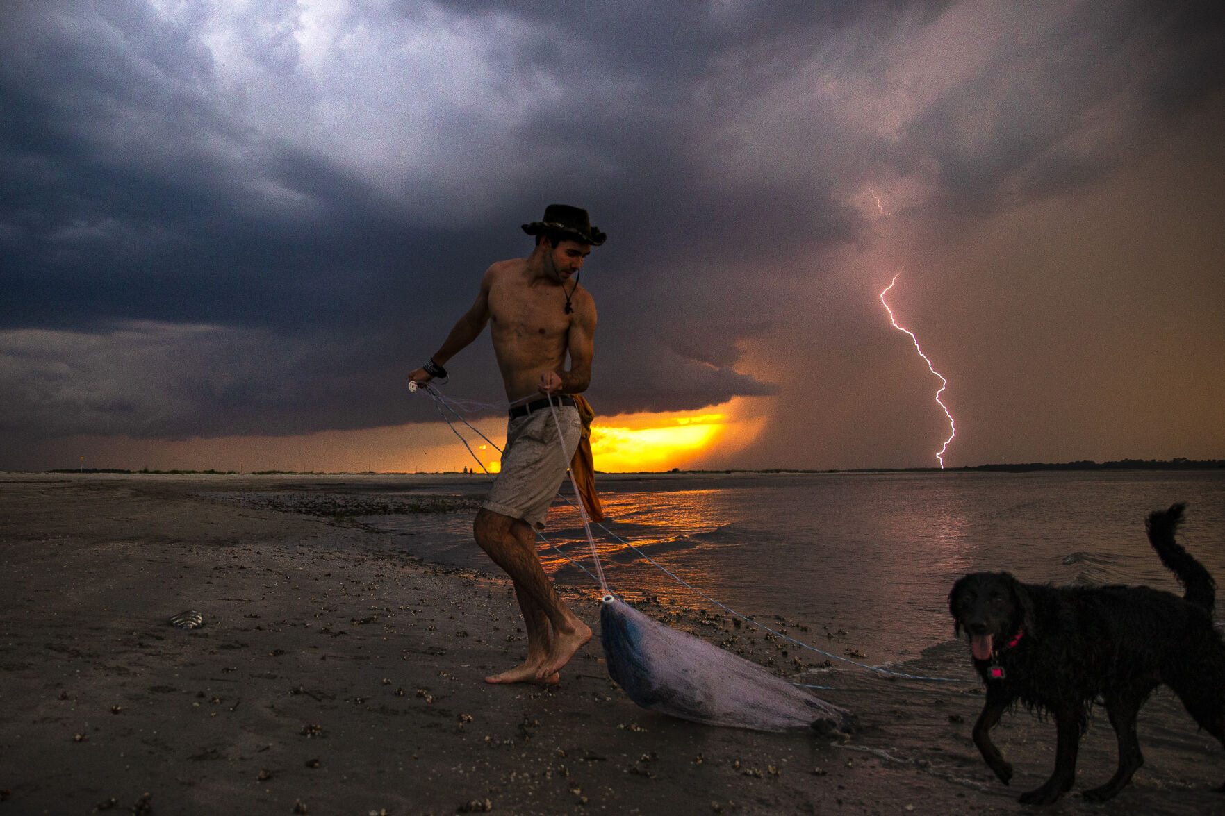 Lightning strikes on Folly Beach